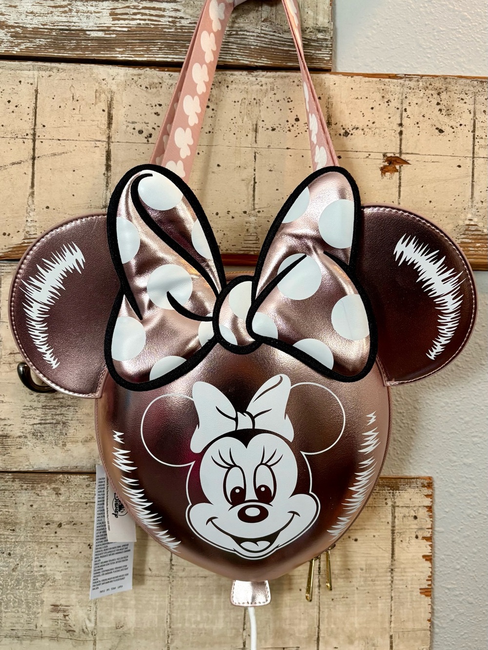 BNWT Loungefly Disney Parks Minnie Mouse Metallic Balloon Crossbody, Rose Gold